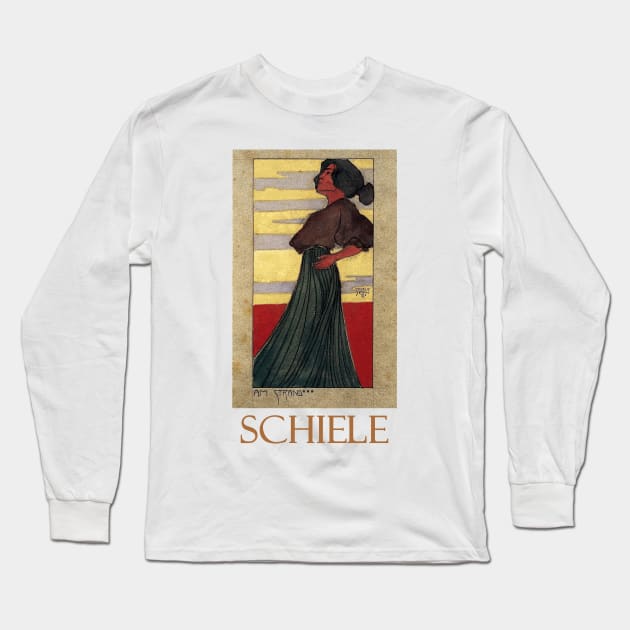 On the Beach, Moonlight (1907) by Egon Schiele Long Sleeve T-Shirt by Naves